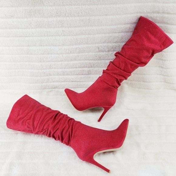 Brand New Red Slouchy Shaft Knee High Heel Boots - Picture 1 of 14